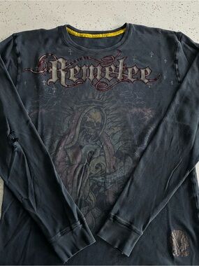 000 - VINTAGE 00s REMETEE Y2K PUNK DISTRESSED SKELETON FADED LONG SLEEVE SHIRT